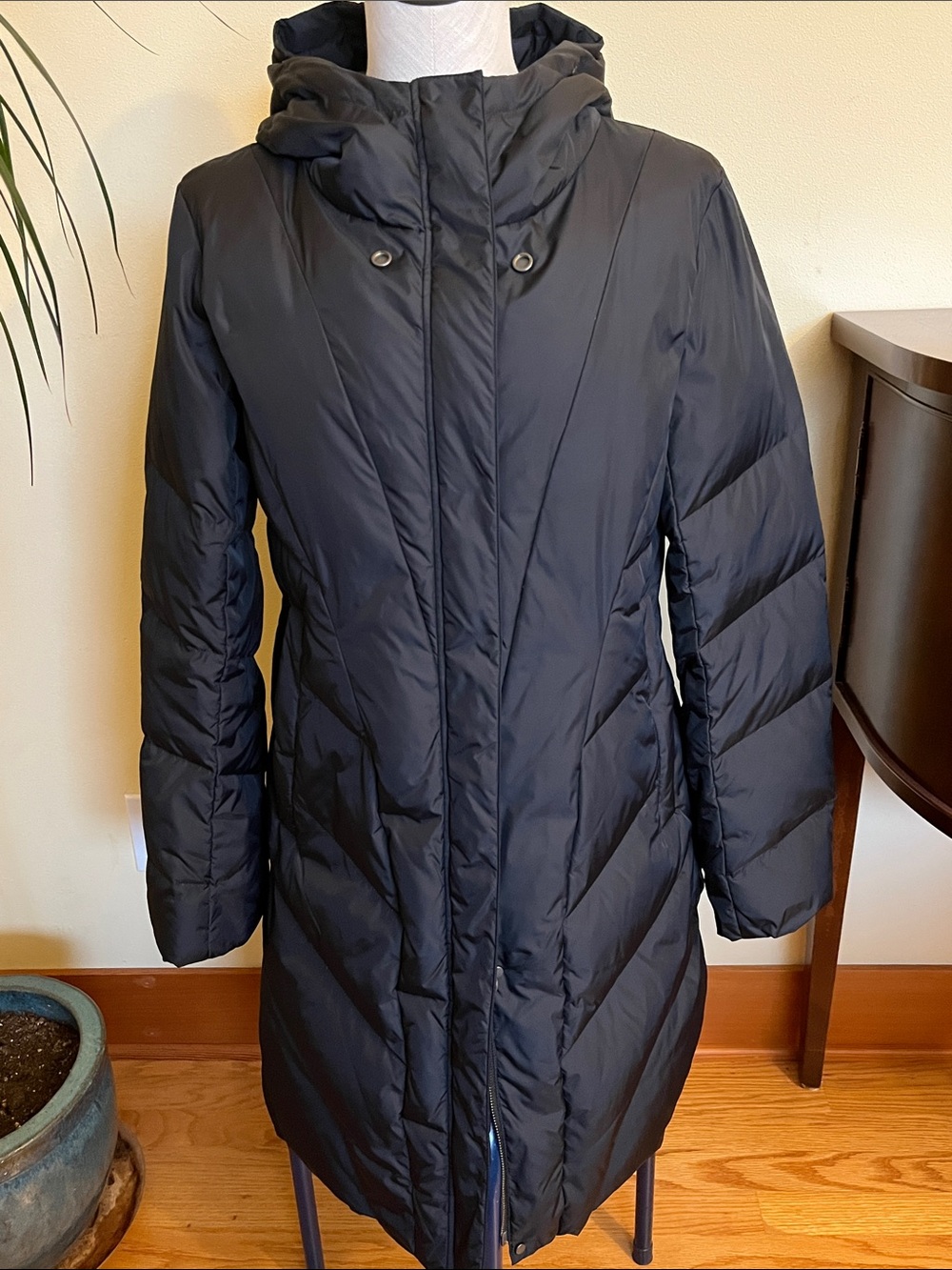 Eileen Fisher Down Puffer Coat with Convertible Hood/Collar, Small